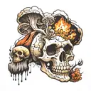 skull mushrooms and explosion  tattoo design idea