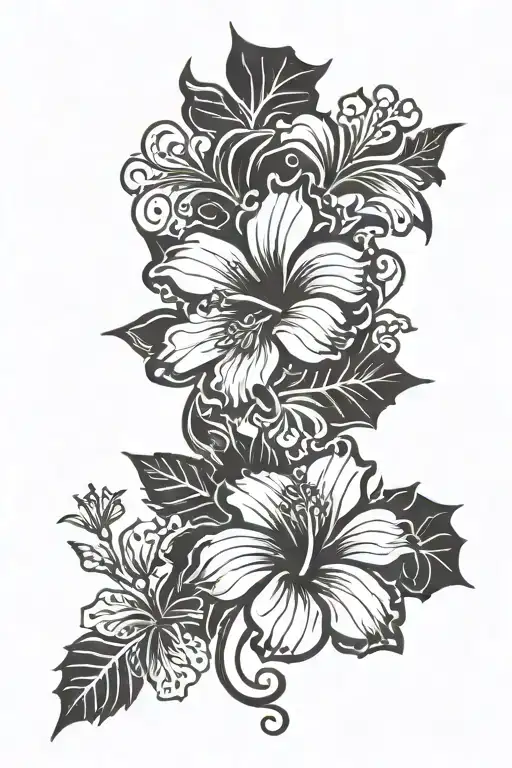 hibiscus and azalea flower tattoo design idea