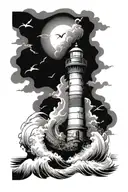 Lighthouse stormy condition tattoo design idea