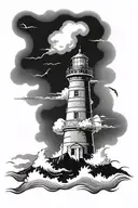 Lighthouse stormy condition tattoo design idea