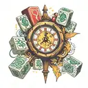 7pm clock with cards forming and mahjong dice set tattoo design idea