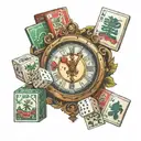 7pm clock with cards forming and mahjong dice set tattoo design idea