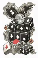 Japan flag and arrange cards and mahjong dice symbolizing the gamble tattoo design idea