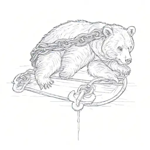 a bear chained to an anchor fully prone unable to get up symbolizing sin of sloth tattoo design idea