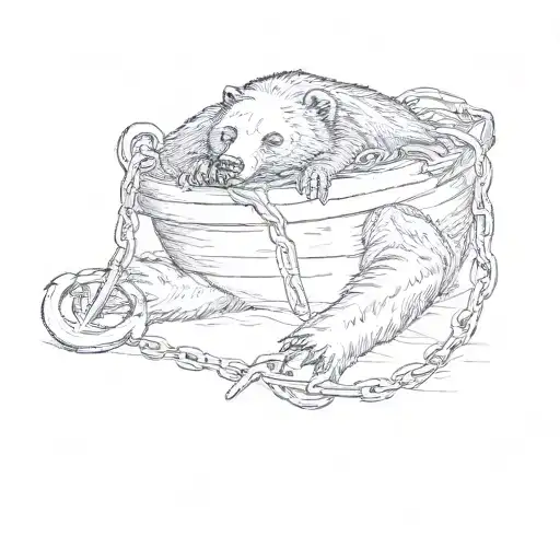 a bear chained to an anchor unable to get up symbolizing sin of sloth tattoo design idea