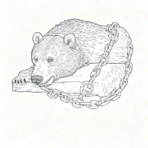 a bear chained to an anchor unable to get up symbolizing sin of sloth tattoo design idea