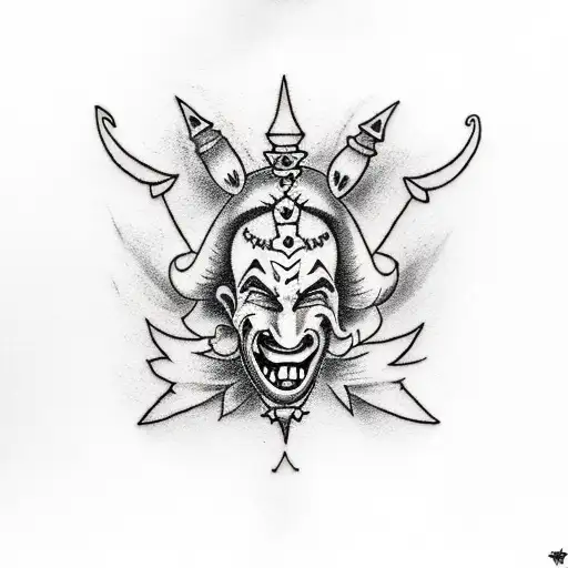 Incorporate a jester into a minimalist tattoo that smiling  tattoo design idea