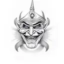 evil Jester smiling. three point hat tattoo design idea
