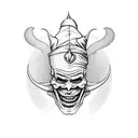 evil Jester smiling. three point hat tattoo design idea