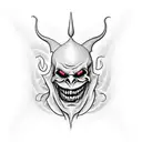 evil Jester smiling. three point hat tattoo design idea