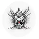 evil Jester smiling. three point hat tattoo design idea