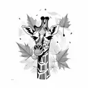 A giraffe playing a guitar surrounded by autumn leaves tattoo design idea