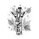 A giraffe playing a guitar surrounded by autumn leaves tattoo design idea
