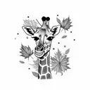 A giraffe playing a guitar surrounded by autumn leaves tattoo design idea