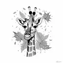 A giraffe playing a guitar surrounded by autumn leaves tattoo design idea