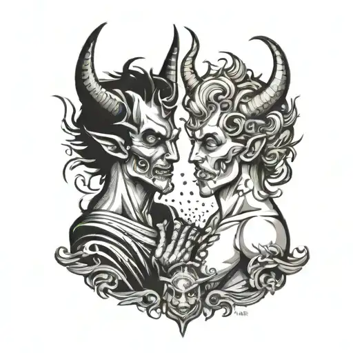 The Devil and God facing each other seriously tattoo design idea