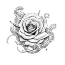 sword with snake and roses vines tattoo design idea