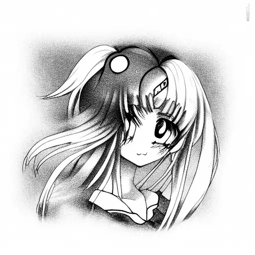 anime girl with long hair and school wear, like a sailor moon tattoo design idea