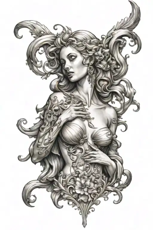 full body realistic Aphrodite sexy girl tattoo design idea