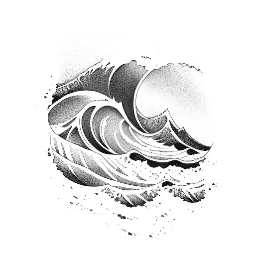 Ocean Wave with mountains  tattoo design idea