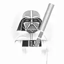 Darth Vader holding a lightsaber in a blackwork style tattoo design idea