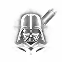 Darth Vader holding a lightsaber in a blackwork style tattoo design idea