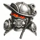 Create a tattoo of a firefighter helmet with a gear shift knob incorporated into the design, representing your occupation and love for cars tattoo design idea