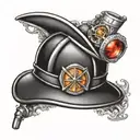 Create a tattoo of a firefighter helmet with a gear shift knob incorporated into the design, representing your occupation and love for cars tattoo design idea