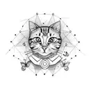 Minimalistic cat and three butterflies  tattoo design idea