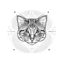 Minimalistic cat and three butterflies  tattoo design idea