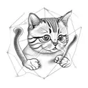 Minimalistic cat and three butterflies  tattoo design idea