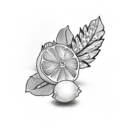 lemon with leaf tattoo design idea