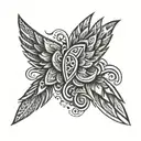 Stylized tribal wings tattoo design extending from elbow to back, incorporating geometric patterns tattoo design idea