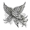 Stylized tribal wings tattoo design extending from elbow to back, incorporating geometric patterns tattoo design idea