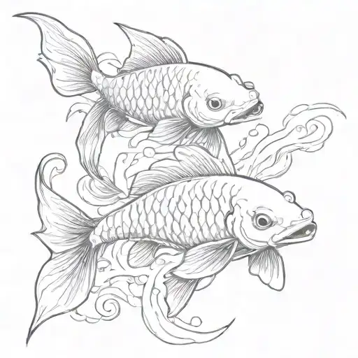 2 gangster koi fish swimming tattoo design idea