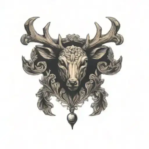 a deer head on a black background tattoo design idea