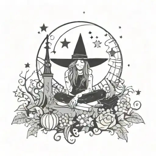 witchy, gothic, moon, stars tattoo design idea