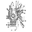 A futuristic cybernetic arm with intricate circuitry and glowing lights tattoo design idea