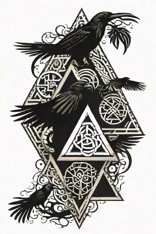 valknut with odins ravens, the vegvisir, and the tree of life tattoo design idea