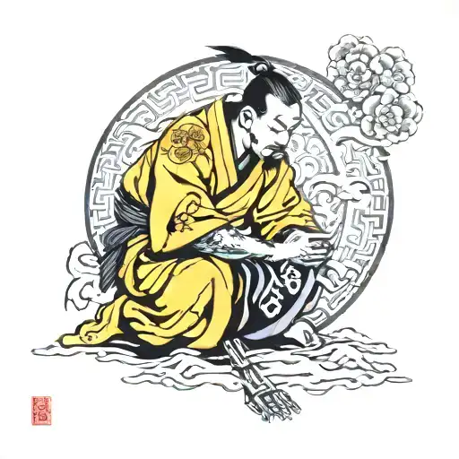 Japanese Warrior converts to Christian Monk  tattoo design idea