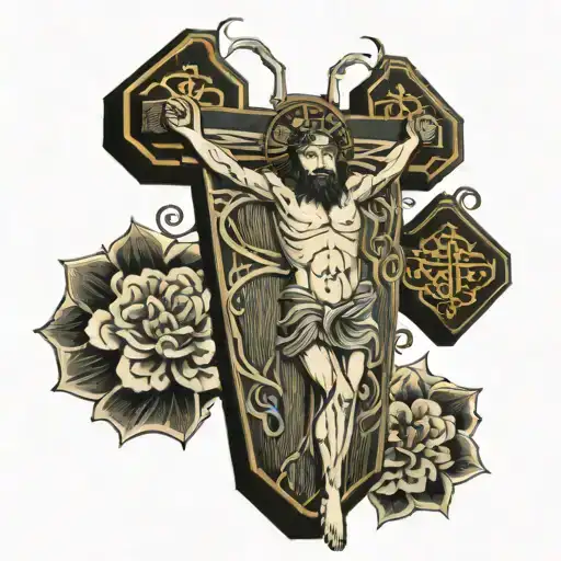 Christ Crucified Orthodox Cross tattoo design idea