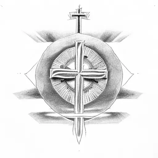 Christian Cross with psalms 144:1 tattoo design idea