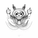 alien eats apple tattoo design idea