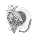 alien eats apple tattoo design idea
