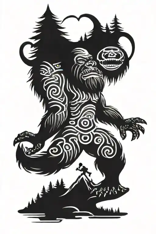 ufo abducting bigfoot tattoo design idea