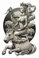 nude slim young blonde european girl rides muscular african king tattoo design idea