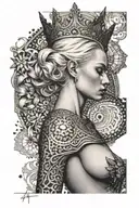 nude slim young blonde european girl rides muscular african king tattoo design idea