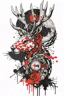 jackalope with vampire teeth solid white eyes with moon in the background tattoo design idea