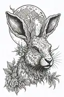 jackalope with vampire teeth solid white eyes with moon in the background tattoo design idea