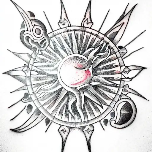 black sun under sword tattoo design idea